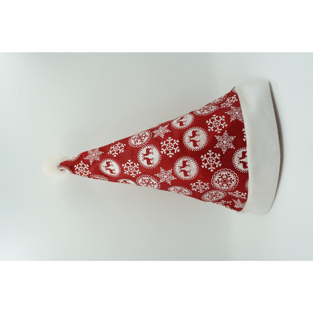 Caciulita de Mos Craciun, cu ornament fulg de nea si sclipici, rosie, marime universala, material textil