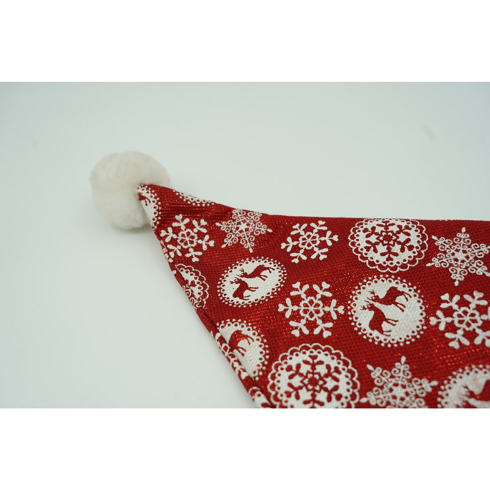 Caciulita de Mos Craciun, cu ornament fulg de nea si sclipici, rosie, marime universala, material textil