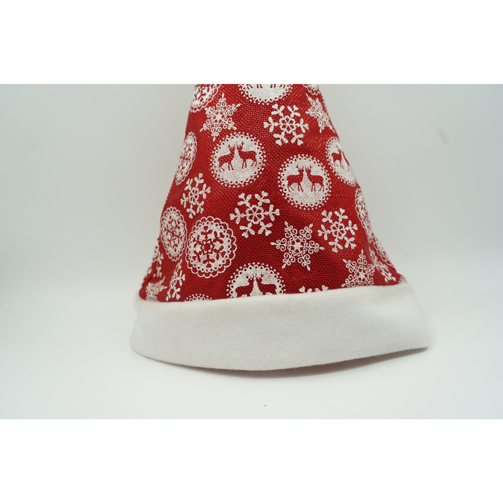 Caciulita de Mos Craciun, cu ornament fulg de nea si sclipici, rosie, marime universala, material textil
