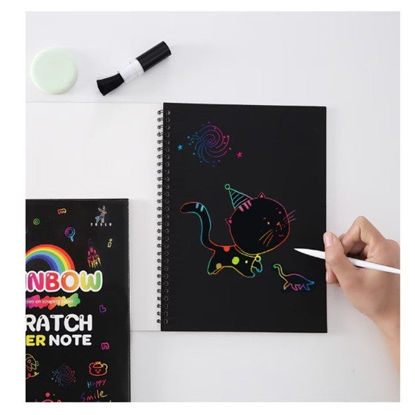 Caiet cu Foi de Hartie de Razuit, cu Un Stilou din Bambus, pentru Desen, Curcubeu, 19 x 26 cm, Negru
