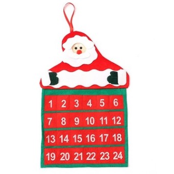 Calendar de Craciun, Mos Craciun, tip decoratiune, material poliester, cu buzunarele, pentru brad sau prete, 20 x 30 cm, multicolor