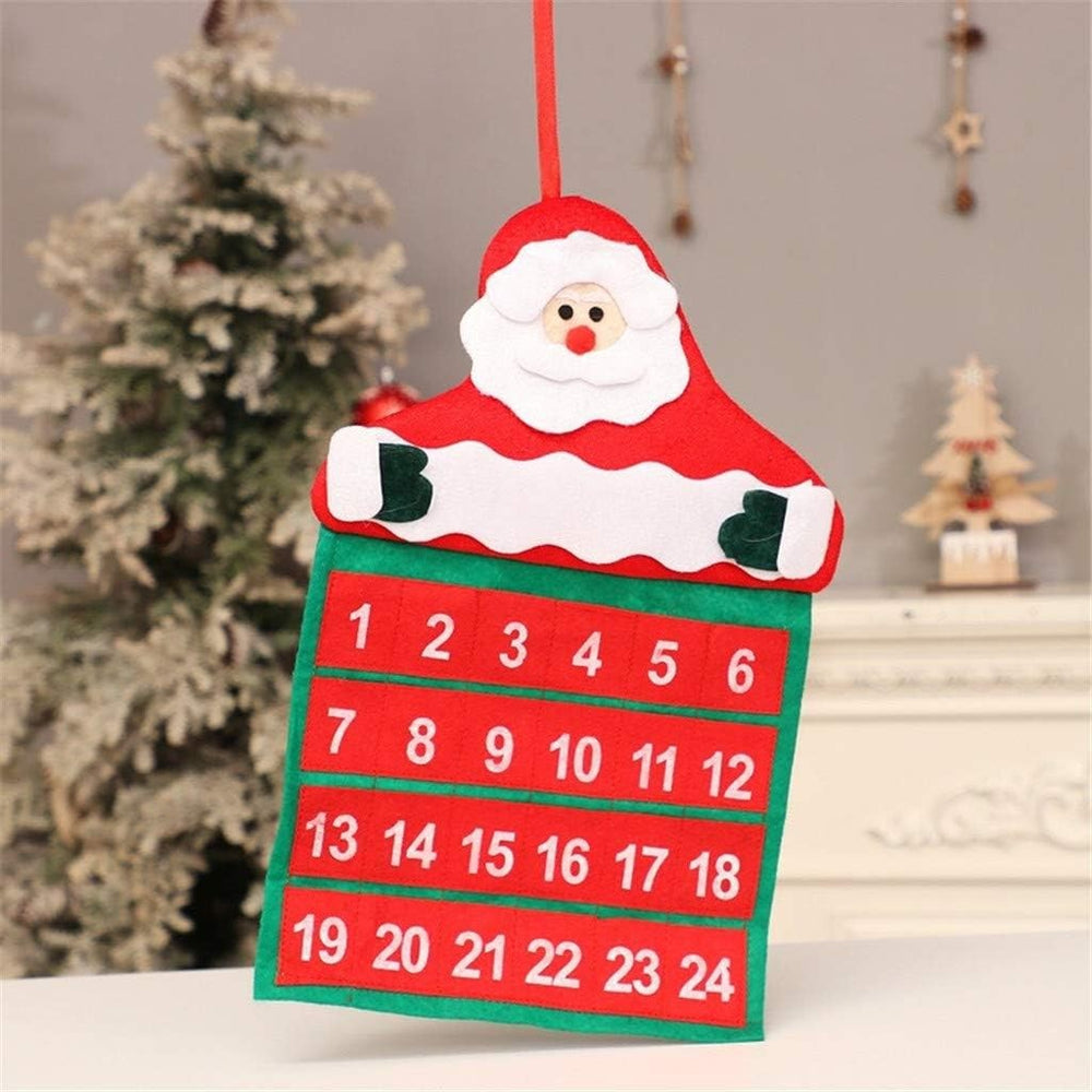 Calendar de Craciun, Mos Craciun, tip decoratiune, material poliester, cu buzunarele, pentru brad sau prete, 20 x 30 cm, multicolor