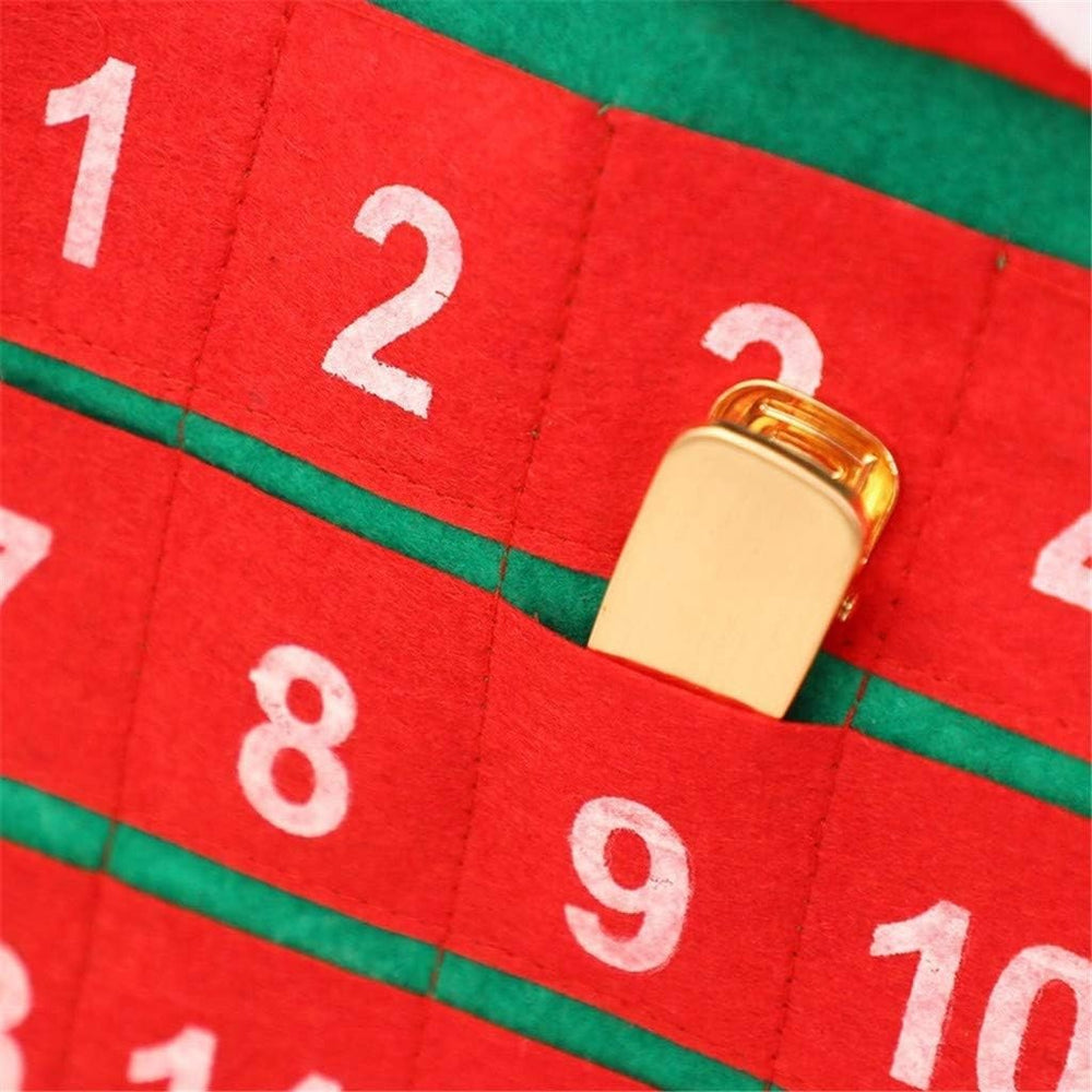 Calendar de Craciun, Mos Craciun, tip decoratiune, material poliester, cu buzunarele, pentru brad sau prete, 20 x 30 cm, multicolor