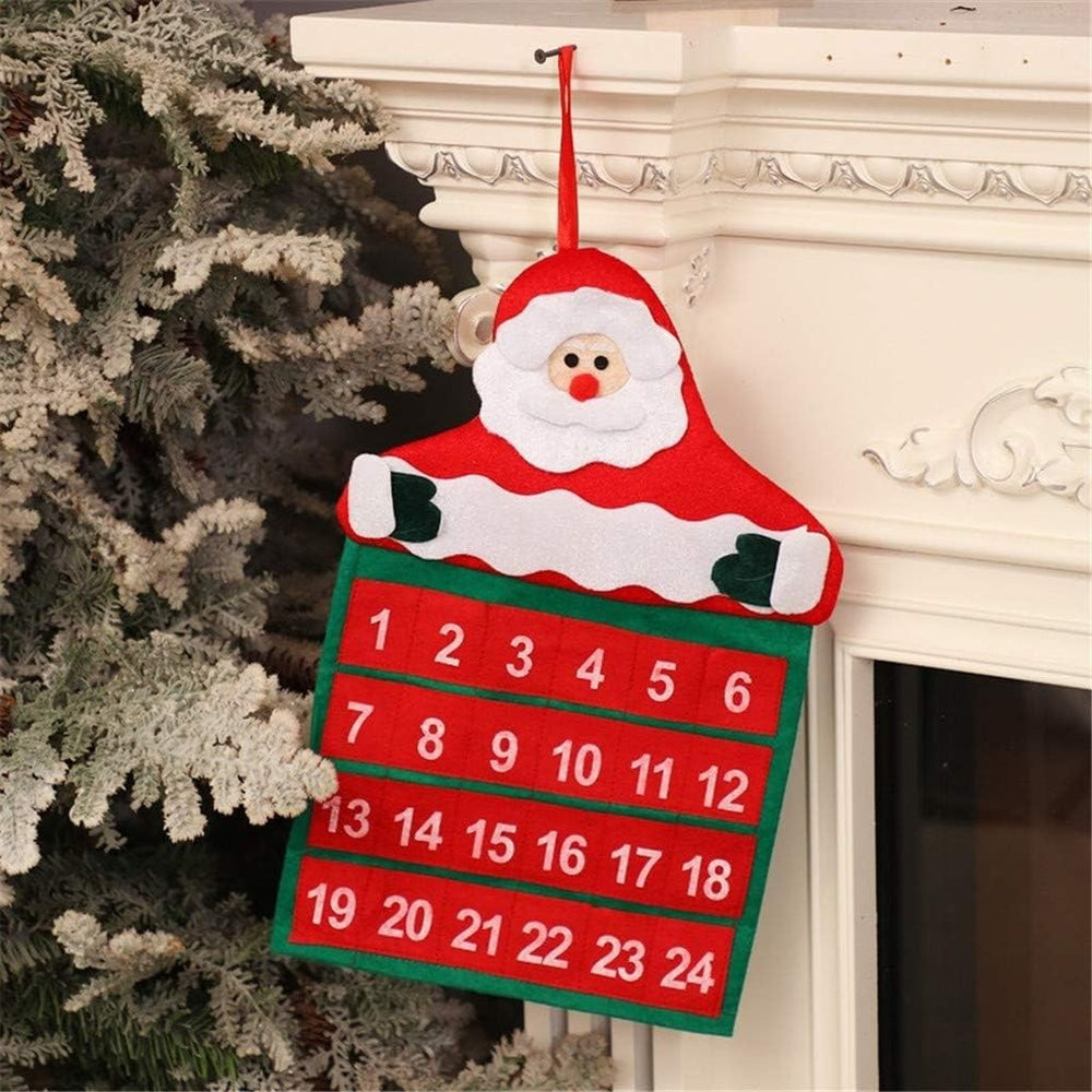 Calendar de Craciun, Mos Craciun, tip decoratiune, material poliester, cu buzunarele, pentru brad sau prete, 20 x 30 cm, multicolor