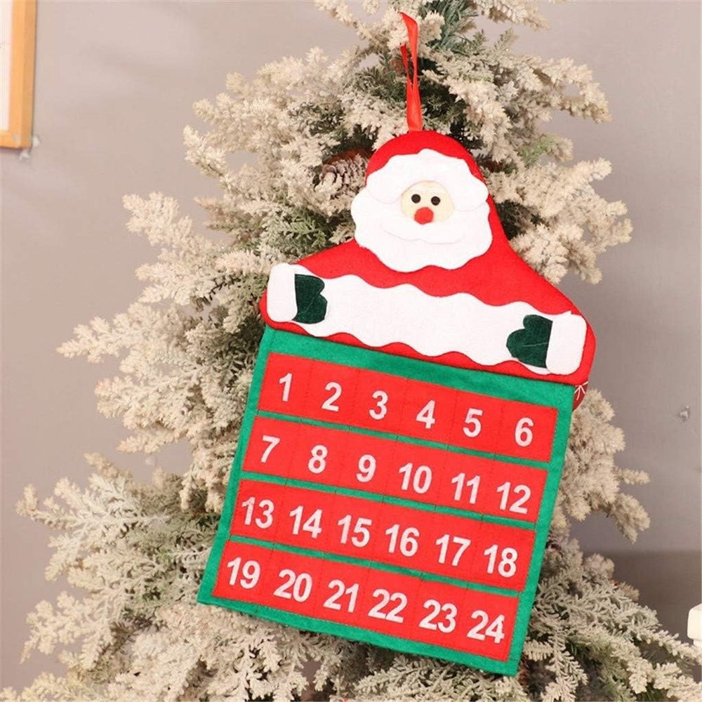 Calendar de Craciun, Mos Craciun, tip decoratiune, material poliester, cu buzunarele, pentru brad sau prete, 20 x 30 cm, multicolor