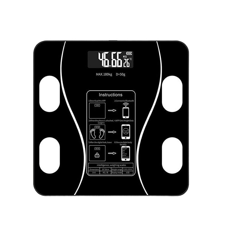 Cantar Electronic Inteligent De Baie Cu Aplicatie Smart, Corporal, Ecran Digital Iluminat, Termometru, Suporta Maxim 180 Kg, 26 x 26 cm