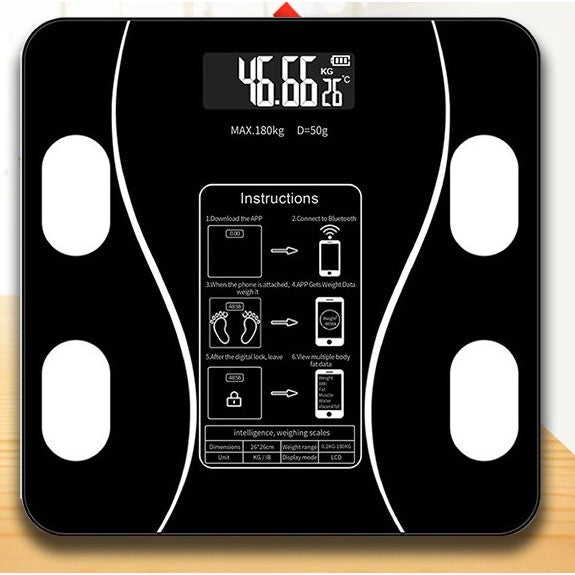Cantar Electronic Inteligent De Baie Cu Aplicatie Smart, Corporal, Ecran Digital Iluminat, Termometru, Suporta Maxim 180 Kg, 26 x 26 cm