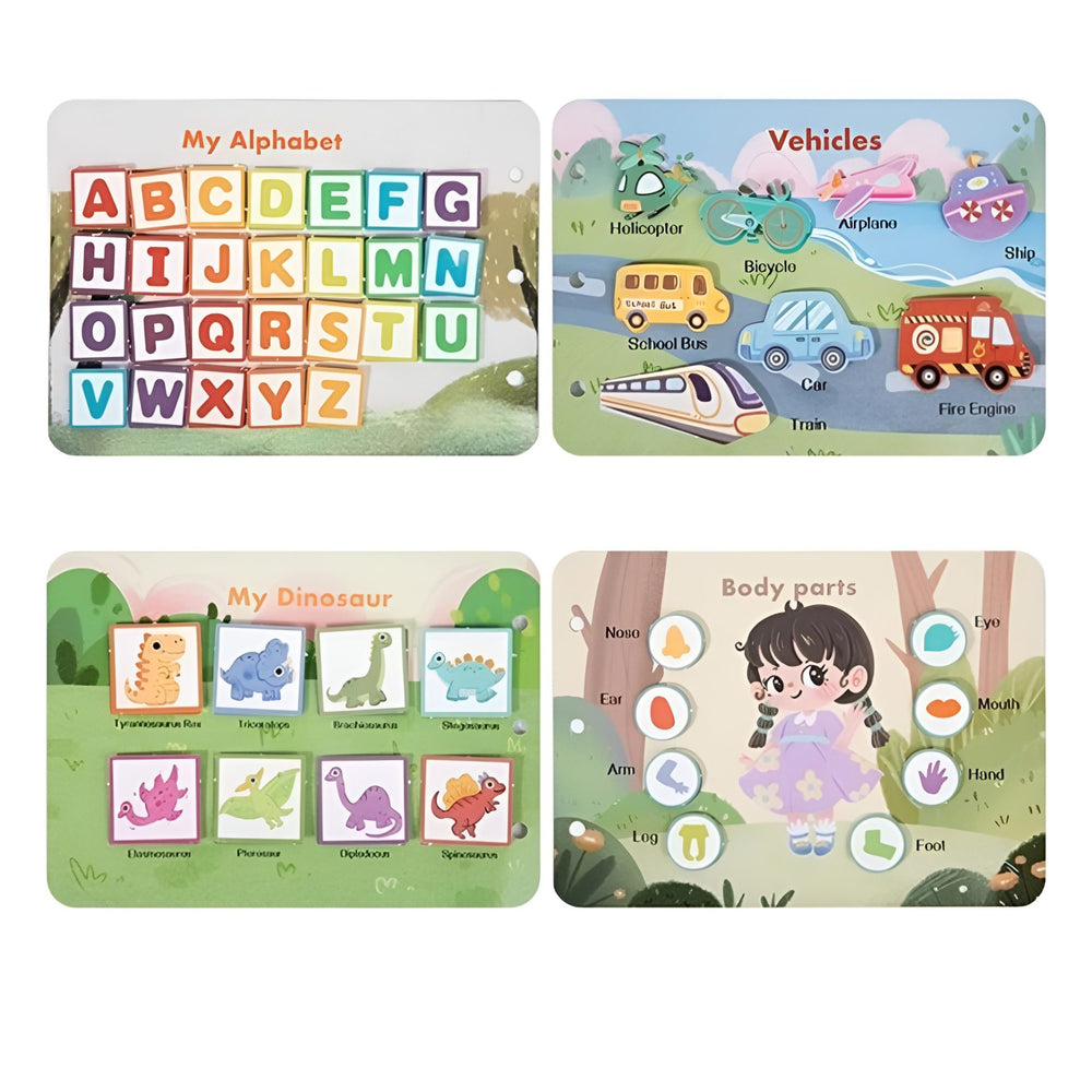 Carte Educationala Montessori, Joc Educational Busy Book, Carte Senzoriala cu 12 Teme de Invatare, Dezvolta Motricitatea Fina si Logica, Alfabet, Cifre, Jucarie de Calatorie, 3ani+, Multicolor