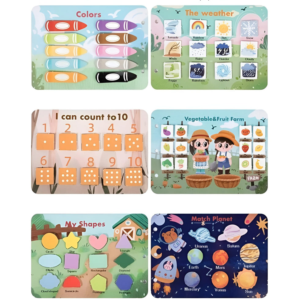Carte Educationala Montessori, Joc Educational Busy Book, Carte Senzoriala cu 12 Teme de Invatare, Dezvolta Motricitatea Fina si Logica, Alfabet, Cifre, Jucarie de Calatorie, 3ani+, Multicolor