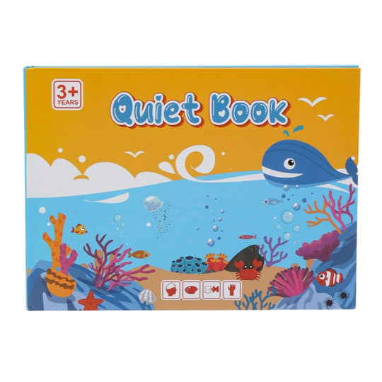 Carte Educativa cu Piese Reutilizabile, Quiet Book Montessori, Seria Lumea Acvatica, 10 Pagini Interactive, Piese cu Scai, 28x20.5x1.8 cm, Multicolor