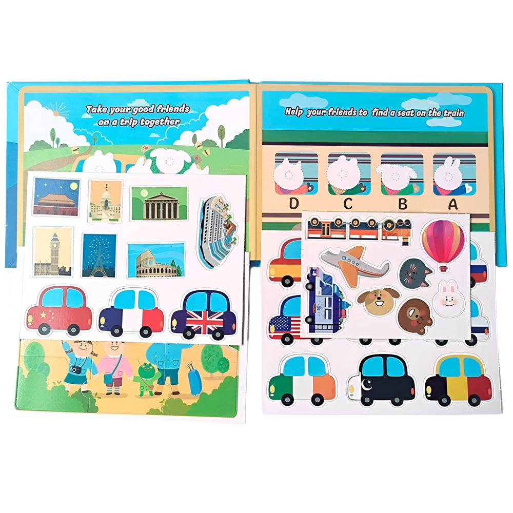 Carte Educativa cu Stickere Reutilizabile, Quiet Book Senzoriala cu Pagini Interactive, Joc Montessori, Seria ''In Jurul Lumii', Puzzle, Dezvolta Motricitatea Fina si Logica, Quiet Book pentru Invatare Timpurie, 3 ani, Multicolor