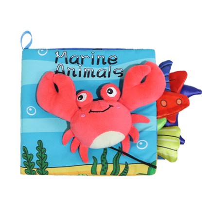 Carte Senzoriala, pentru Bebelusi, 15x16x4 cm, cu Animalute, 3D, Cu Sunete si Fosnete, 0-3 Ani, Model Crab, Multicolor