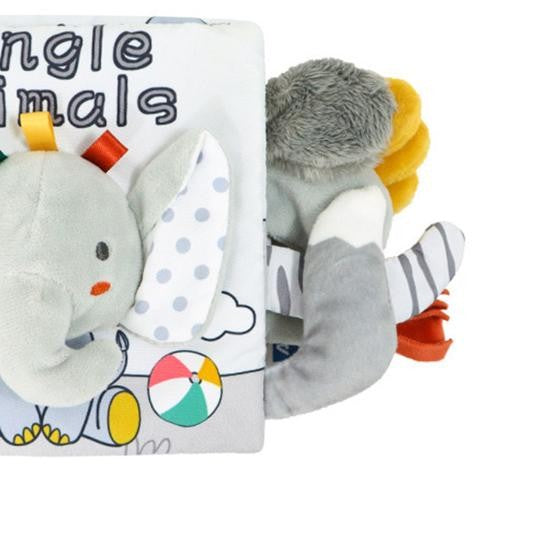 Carte Senzoriala, pentru Bebelusi, 15x16x6 cm, cu Animalute, 3D, Cu Sunete si Fosnete, 0-3 Ani, Model Elefantel, Gri