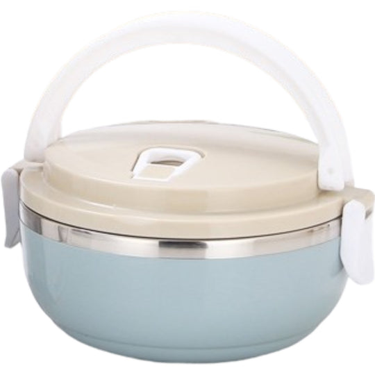 Caserola pentru alimente, lunch box, 700 ml, otel inoxidabil, maner, valva aerisire, inchidere etansa, 15 x 8.5 cm, albastru