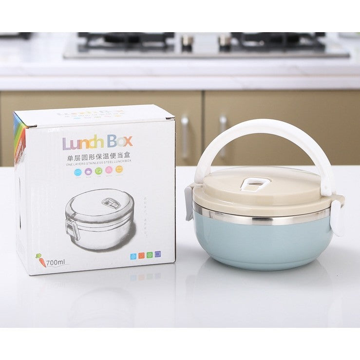 Caserola pentru alimente, lunch box, 700 ml, otel inoxidabil, maner, valva aerisire, inchidere etansa, 15 x 8.5 cm, albastru