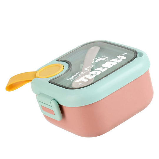 Caserola pentru copii, lunch box, 750 ml, doua boluri, lingura, foarfeca din plastic, rezistenta la scurgeri, Roz