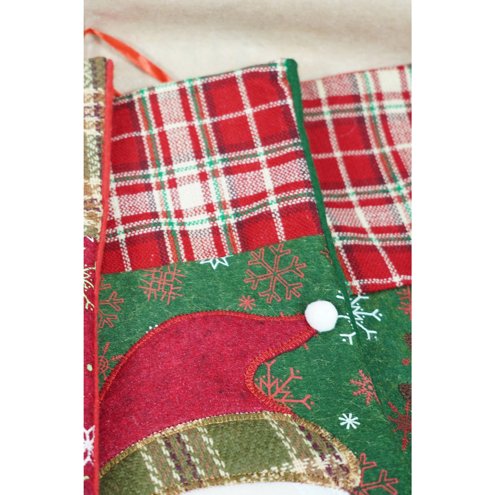 Ciorap Cadouri, cu model Mos Craciun, verde, marimea 20x40 cm, textil, interior
