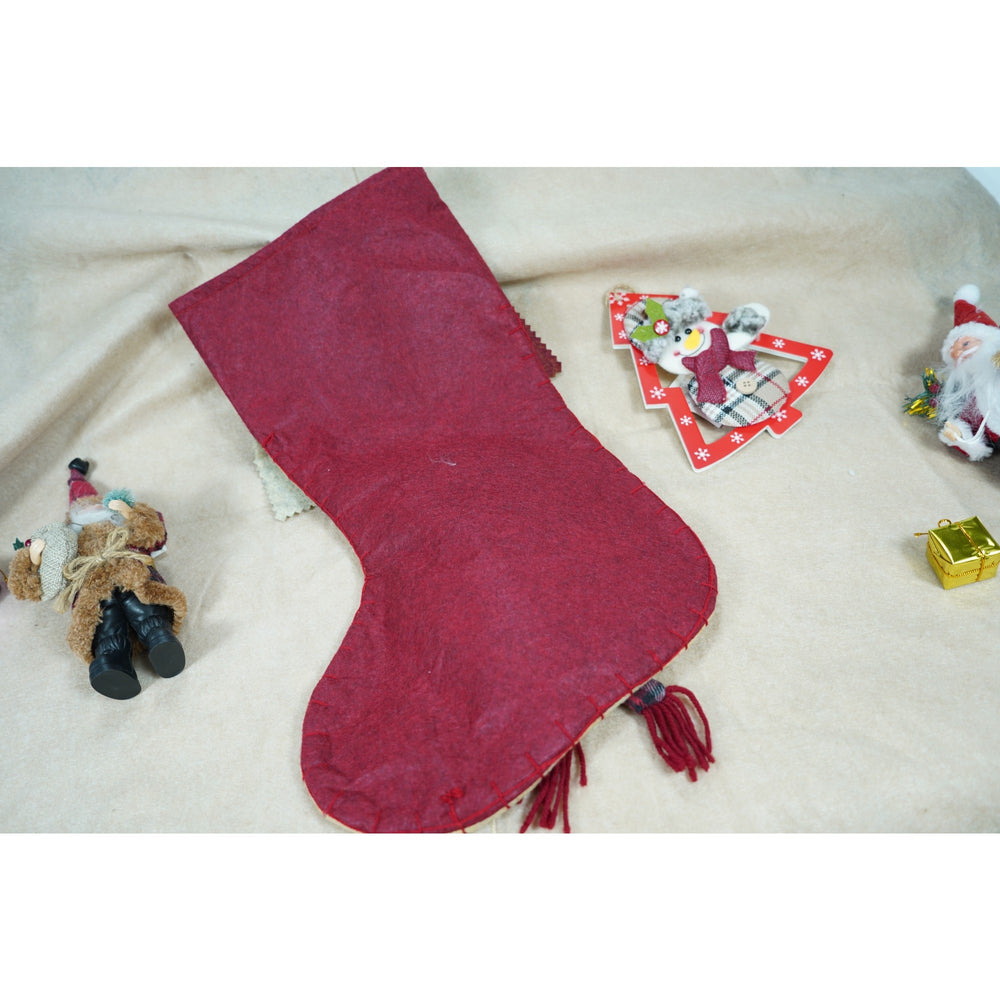 Ciorap Cadouri, cu model om de zapada, crem, marimea 20x40 cm, textil, interior