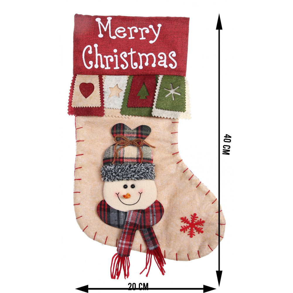 Ciorap Cadouri, cu model om de zapada, crem, marimea 20x40 cm, textil, interior