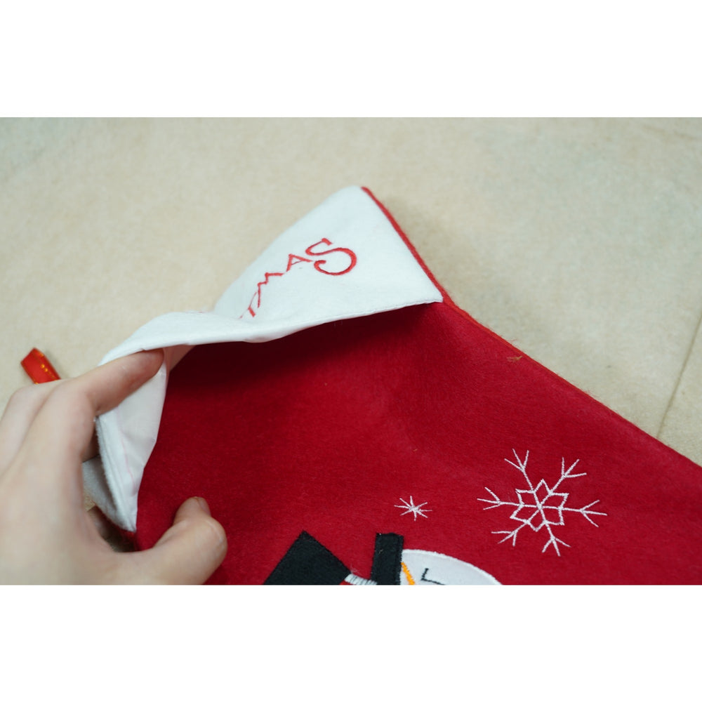 Ciorap Cadouri, cu model om de zapada, rosu, marimea 20x40 cm, textil, interior