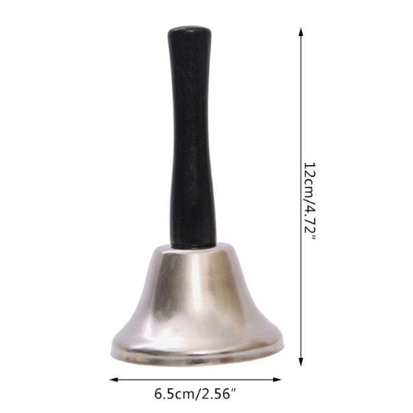 Clopotel de Craciun Metalic, Maner din Lemn, Circumferinta 6.5 cm, Lungime 12 cm, Argintiu