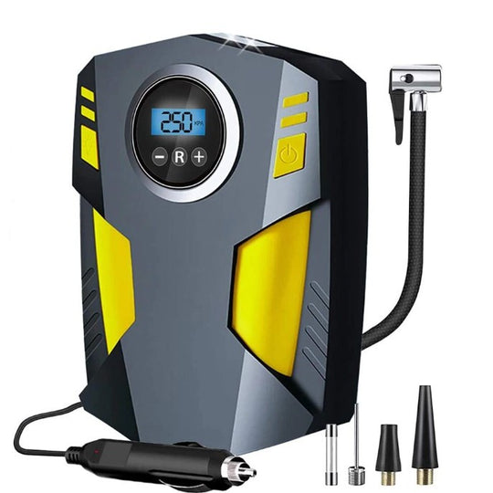 Compresor Auto Portabil cu Lanterna si Afisaj Electornic, DC 12V, 120W, 35L/min, Cablu de alimentare 3m, Pompa Biciclete, Moto, Mingi, Saltele, Max 10.3bar, lumina LED, Negru