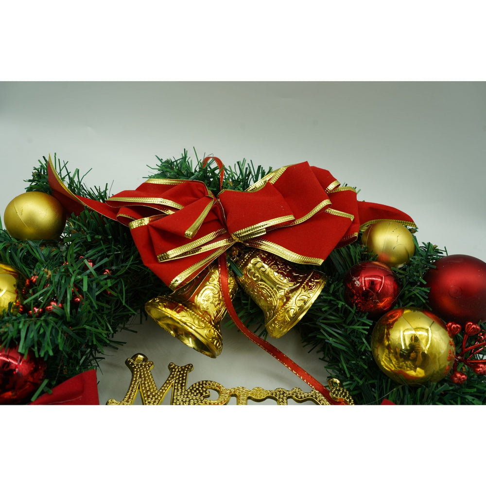 Coronita de Craciun pentru usa, Rosu/Auriu/Verde, 40 cm, PVC, Artificiala, Decorata, Interior/Exterior