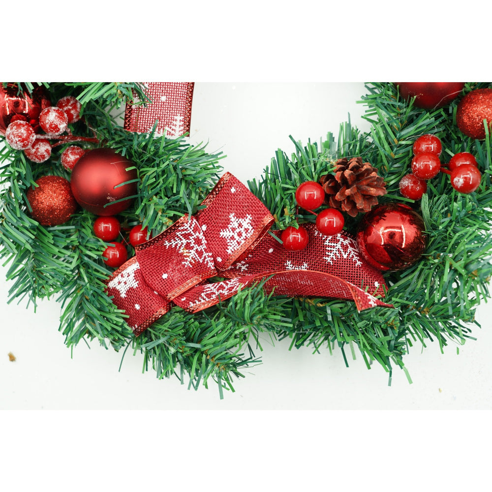 Coronita de Craciun pentru usa, Rosu/Verde, 35 cm, PVC, Artificiala, Decorata, Interior/Exterior
