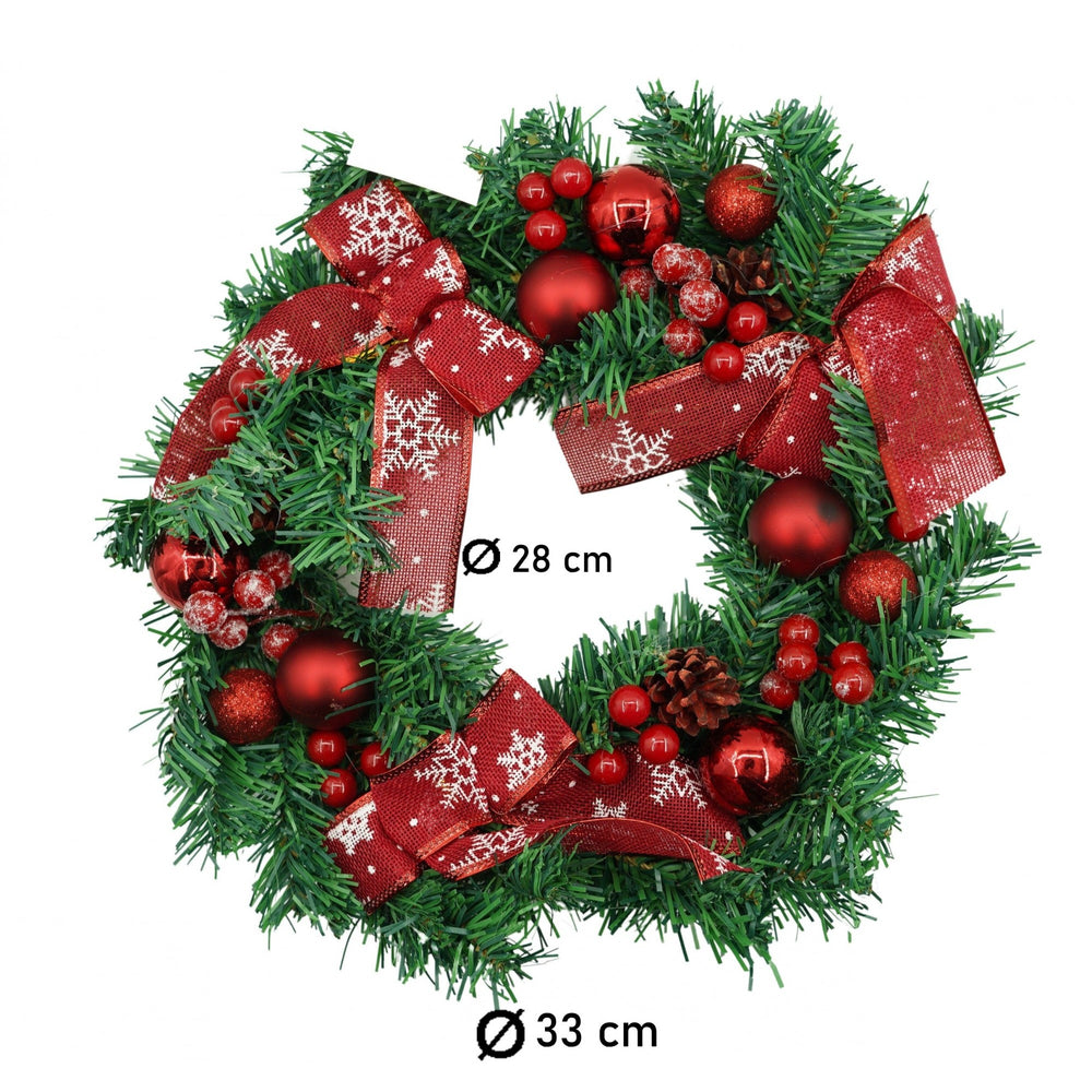 Coronita de Craciun pentru usa, Rosu/Verde, 35 cm, PVC, Artificiala, Decorata, Interior/Exterior
