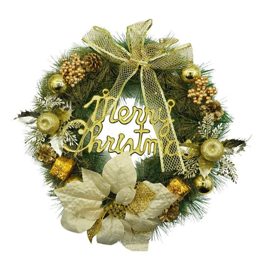 Coronita de Craciun pentru usa, Verde-Auriu, 40 cm, PVC, Artificiala, Decorata, Interior/Exterior