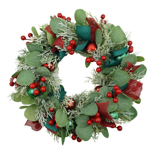 Coronita de Craciun pentru usa, Verde/Rosu, 40 cm, PVC, Artificiala, Decorata, Interior/Exterior