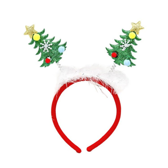 Coroniță Decorativă de Crăciun, Model Brazi Festivi cu Sclipici, Mărime Universală, Rosu/Verde