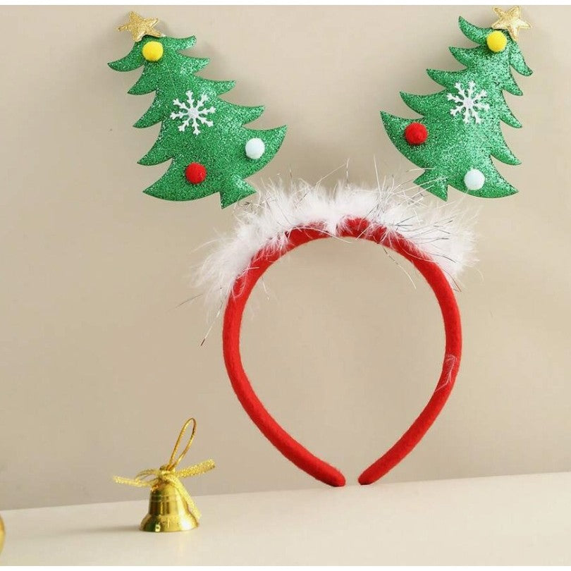 Coroniță Decorativă de Crăciun, Model Brazi Festivi cu Sclipici, Mărime Universală, Rosu/Verde