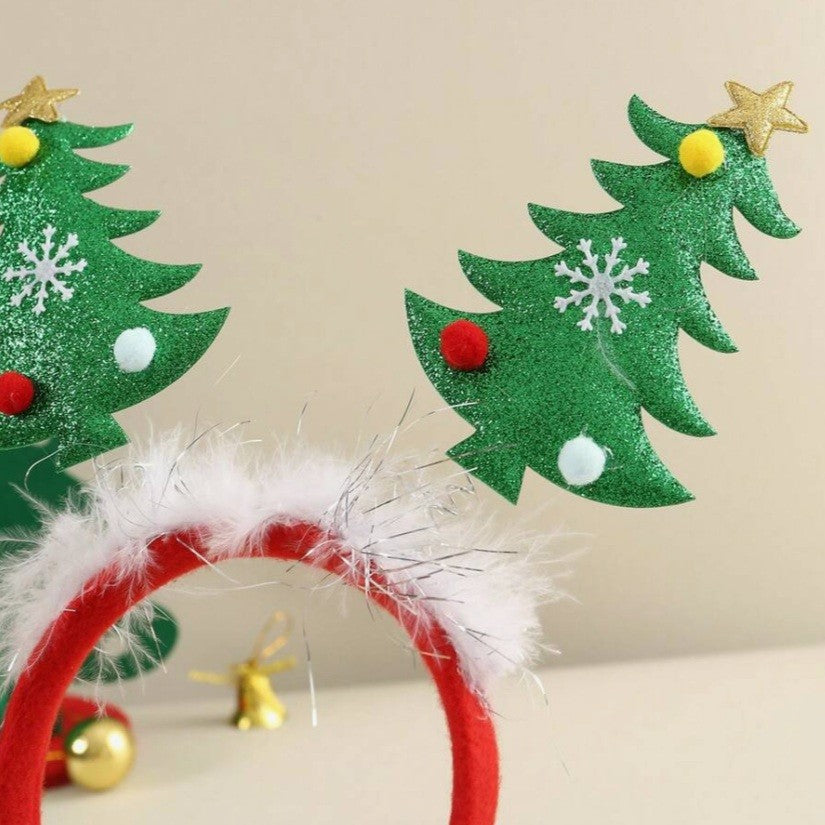 Coroniță Decorativă de Crăciun, Model Brazi Festivi cu Sclipici, Mărime Universală, Rosu/Verde