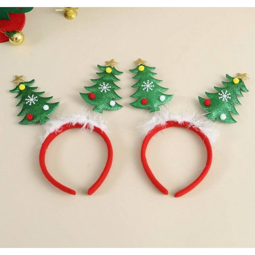 Coroniță Decorativă de Crăciun, Model Brazi Festivi cu Sclipici, Mărime Universală, Rosu/Verde