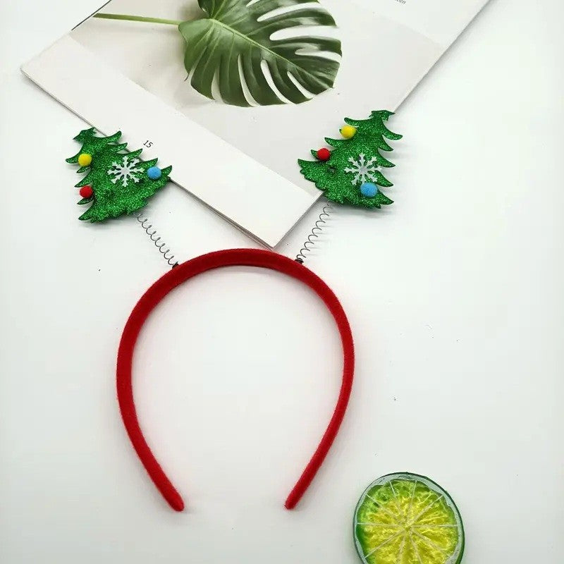 Coroniță Decorativă de Crăciun, Model Brazi Festivi cu Sclipici, Mărime Universală, Rosu/Verde