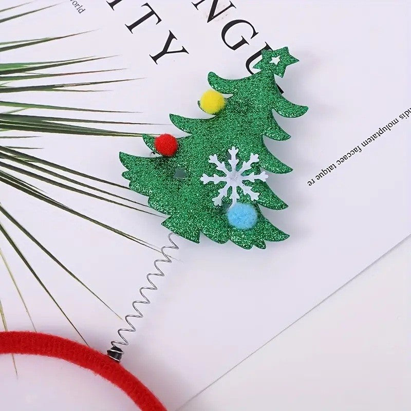 Coroniță Decorativă de Crăciun, Model Brazi Festivi cu Sclipici, Mărime Universală, Rosu/Verde