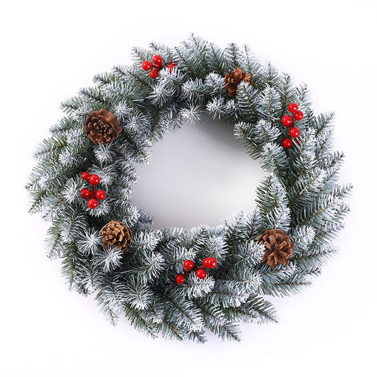 Coronita pentru Craciun, 50 cm, din brad artificial, decorata cu conuri si merisoare, Alb