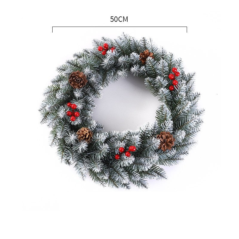 Coronita pentru Craciun, 50 cm, din brad artificial, decorata cu conuri si merisoare, Alb