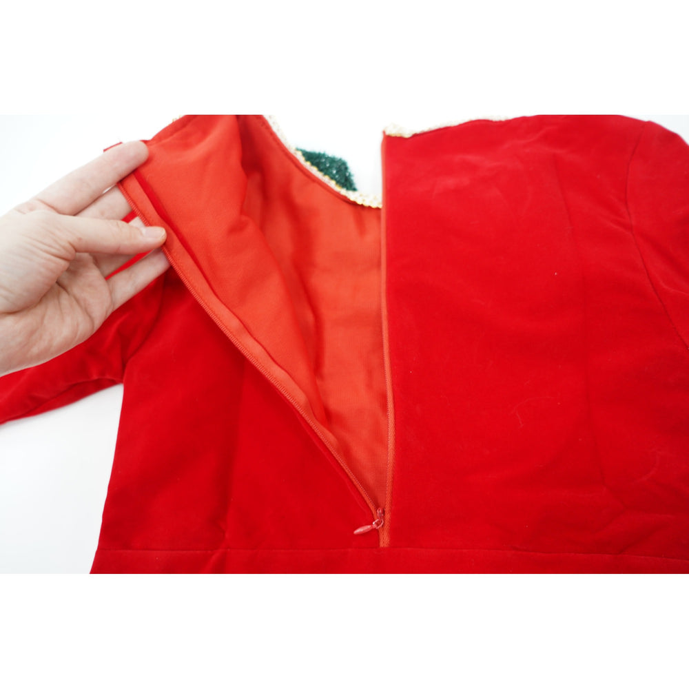 Costum Craciun pentru Fetite, Spiridus, rosu, 4 - 6 ani, catifea