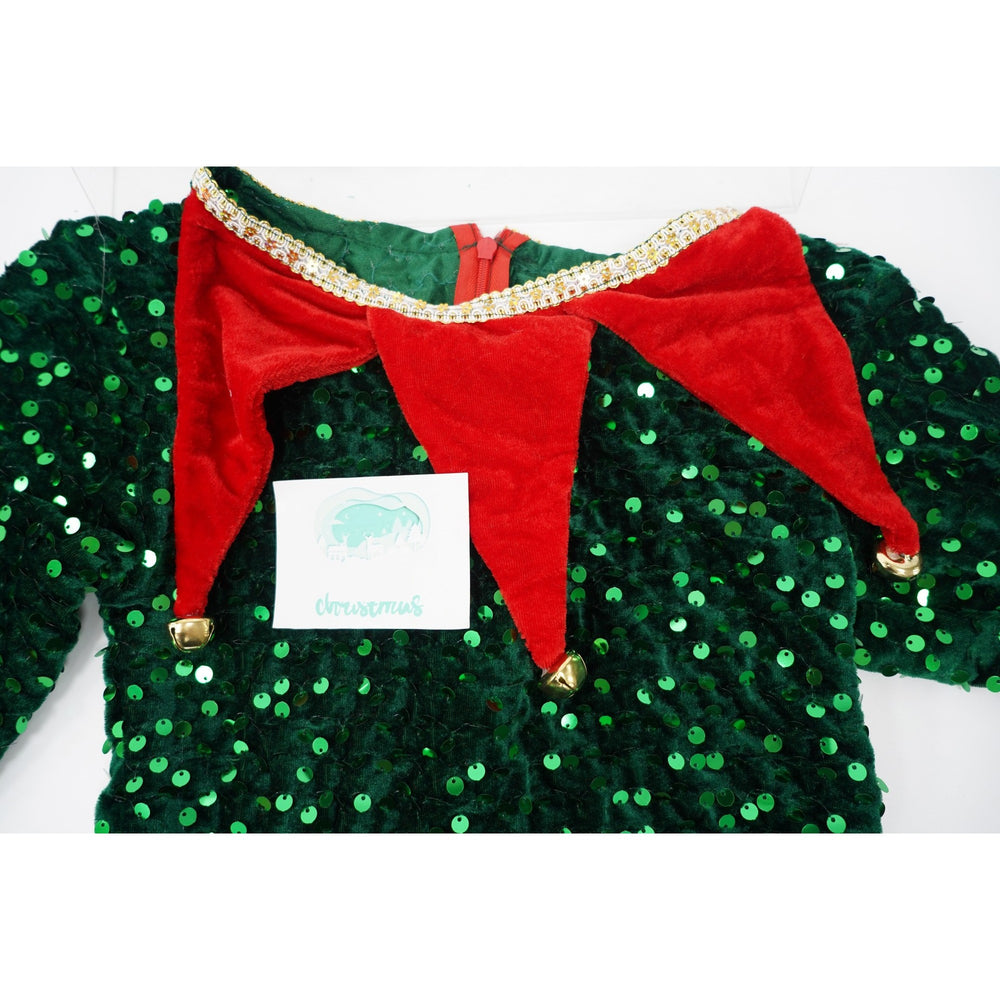 Costum Craciun, Spiridus, rosu-verde, 7 - 9 ani, catifea