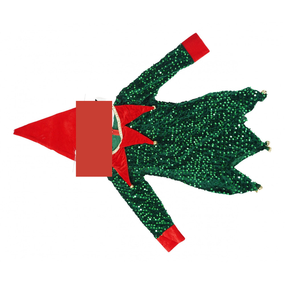 Costum Craciun, Spiridus, rosu-verde, 7 - 9 ani, catifea