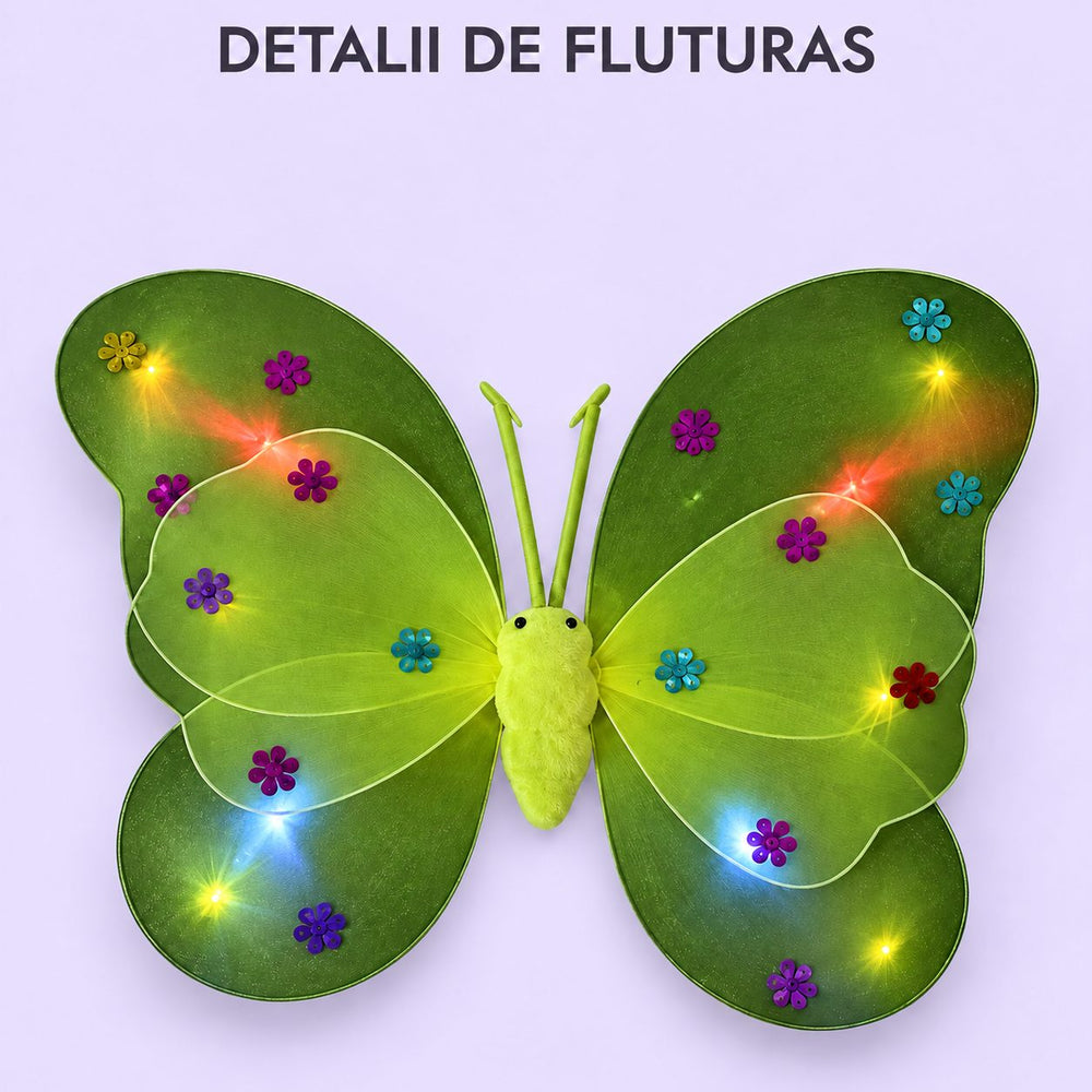 Costum Fluturas cu Aripi Modelabile Luminoase pentru Copii, Aripi 46 x 38 cm, Fusta din Tul cu Lumini 48 x 33 cm, Bagheta si Bentita, 4 Piese, Pentru Halloween, Roleplay, Craciun, Carnaval, Paste, Ziua Copilului, Bumbac/Poliester, Galben