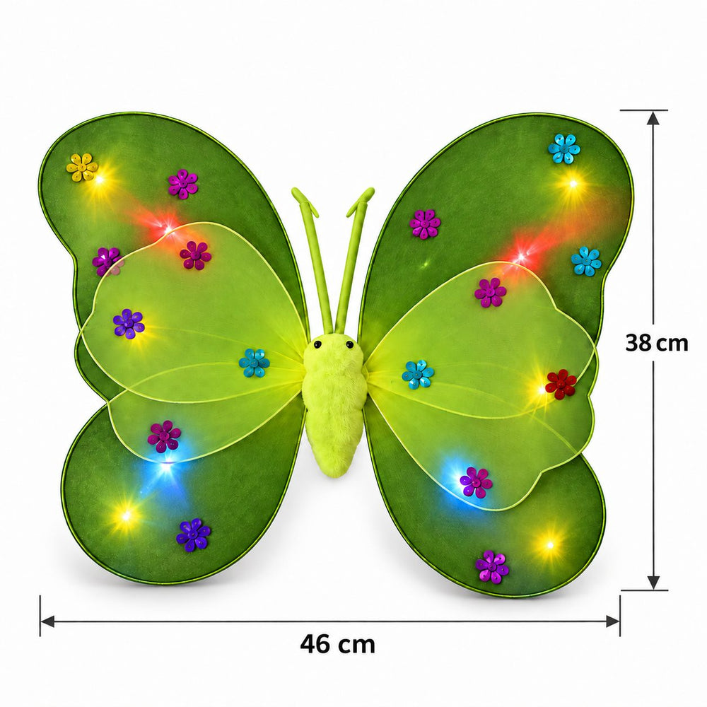 Costum Fluturas cu Aripi Modelabile Luminoase pentru Copii, Aripi 46 x 38 cm, Fusta din Tul cu Lumini 48 x 33 cm, Bagheta si Bentita, 4 Piese, Pentru Halloween, Roleplay, Craciun, Carnaval, Paste, Ziua Copilului, Bumbac/Poliester, Galben