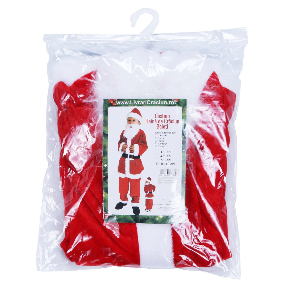 Costum Mos Craciun Baiat, 10-12 ani, 5 piese, Catifea