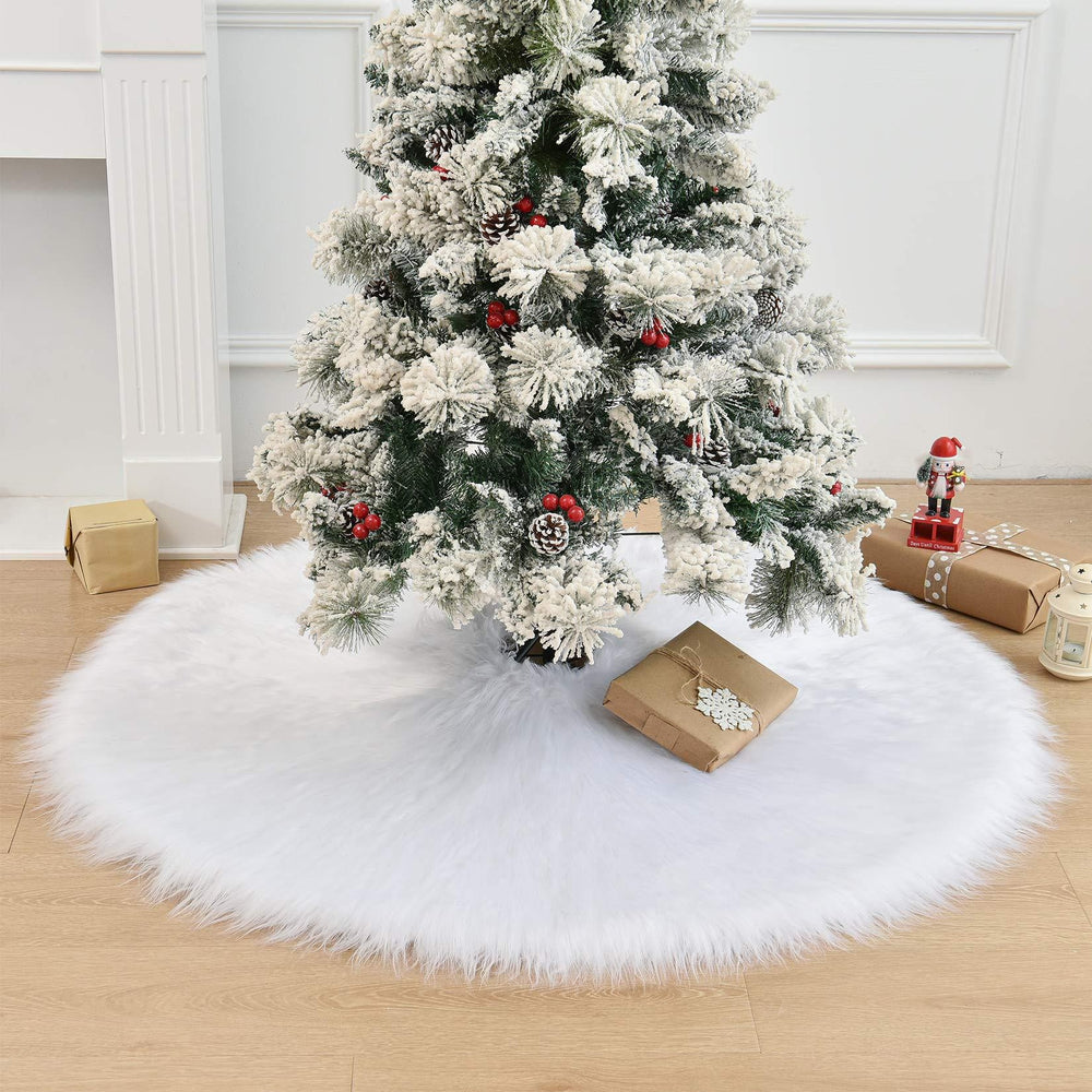 Covor pentru bradul de Craciun White Haipai, diametru 120 cm, blana cu o grosime 7 cm, alb