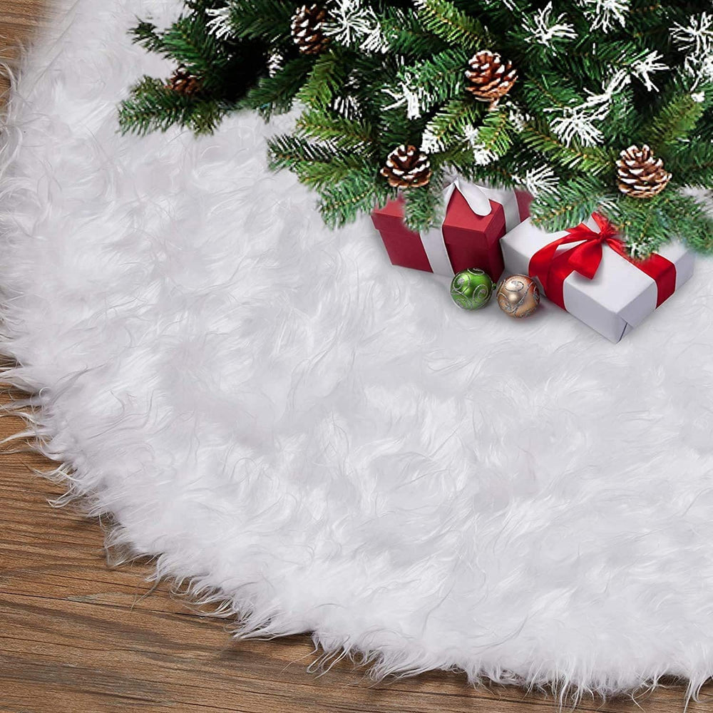 Covor pentru bradul de Craciun White Haipai, diametru 90 cm, blana cu o grosime 4 cm, alb