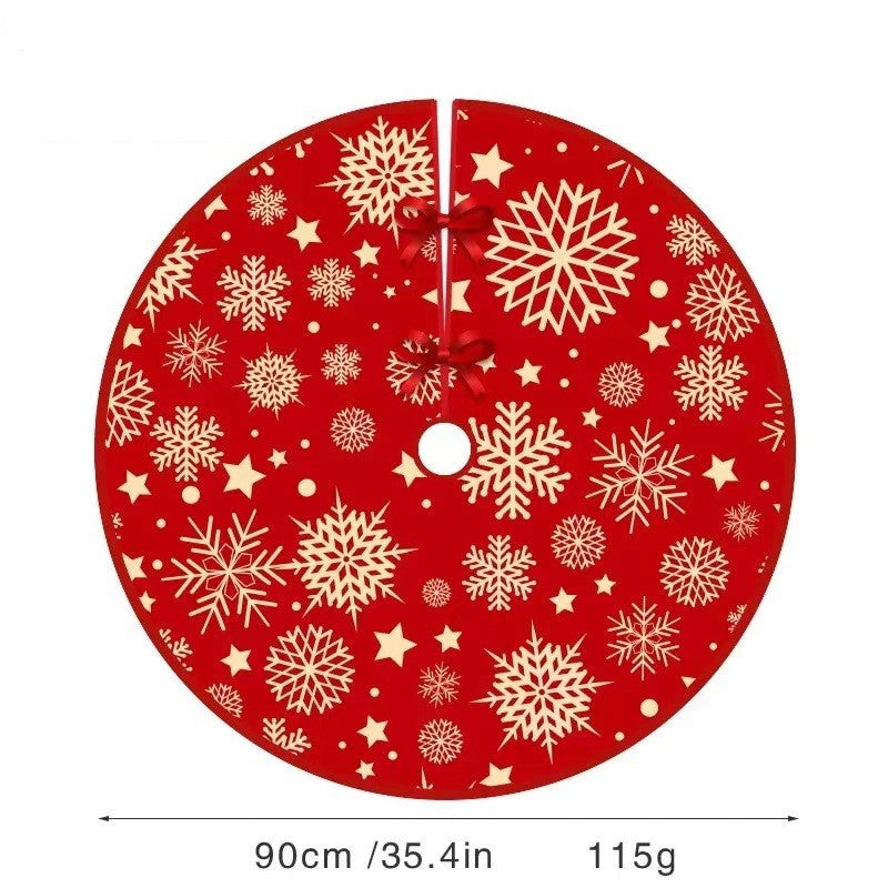 Covoras pentru Bradul de Craciun, din Tesatura Pufoasa, cu Fundite de Prindere, Model Stelute, Rosu, Diametru 90 cm