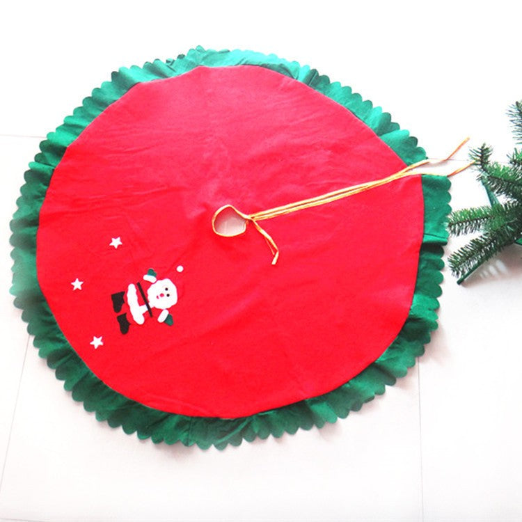 Covoras pentru Bradul de Craciun, din Tesatura Pufoasa, cu Fundite de Prindere, Model Mos Craciun, Rosu/ Verde, Diametru 90 cm
