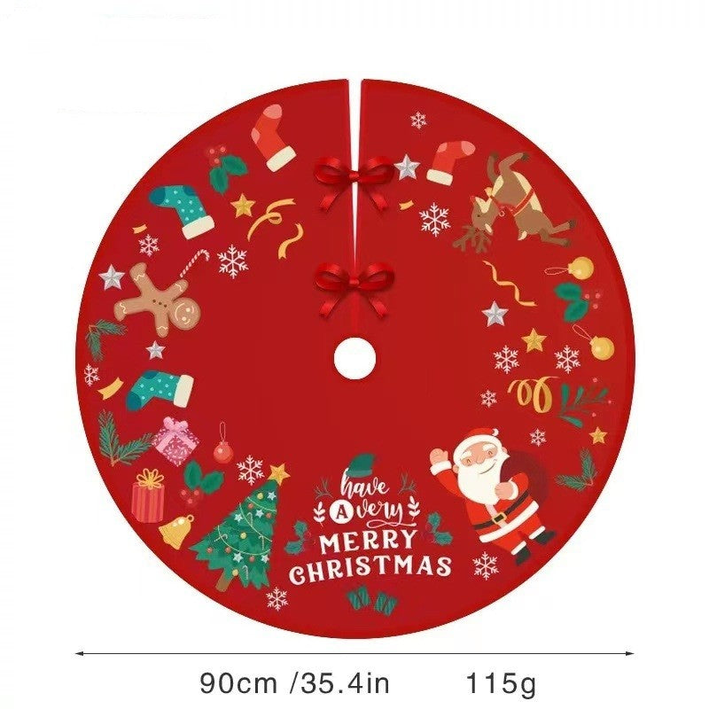 Covoras pentru Bradul de Craciun, din Tesatura Pufoasa, cu Fundite de Prindere, Model Mos Craciun, Rosu, Diametru 90 cm